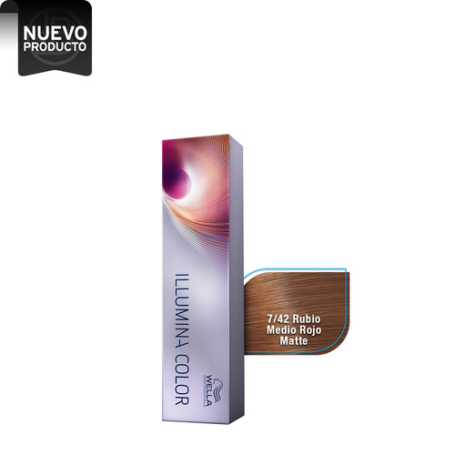 WELLA TINTE ILLUMINA COLOR 7/42 RUBIO MEDIO ROJO MATTE, 60 ML