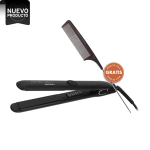 GAMMA PIU PLANCHA KERATIN GLORY NEGRA + PEINE DE COLA